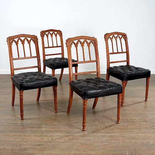 Set (4) Victorian Gothic Revival side chairs