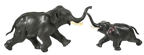 Two Japanese Bronze Elephants