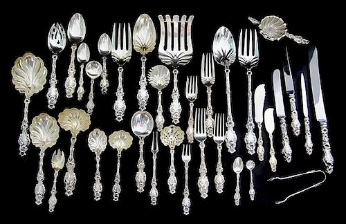 An American Silver Flatware Service, Whiting Mfg., New York, NY, Length of fork 6 inches.