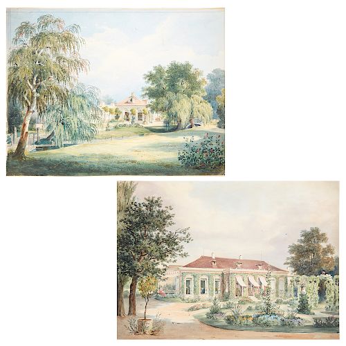 English School, (2) Manor paintings, 19th c.