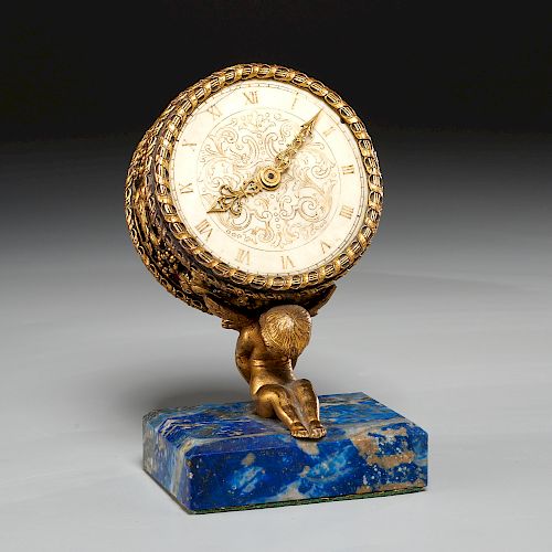 E.F. Caldwell gilt bronze table clock