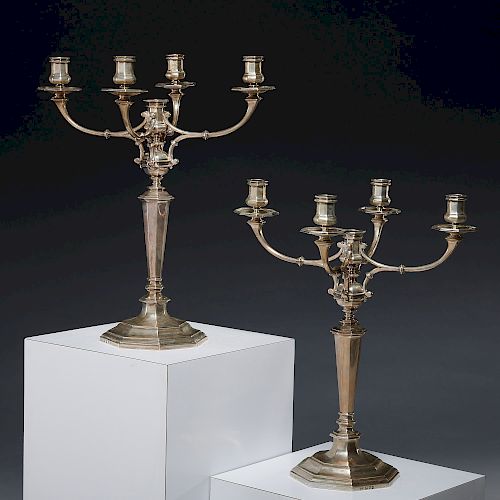 Monumental pair English sterling candelabra