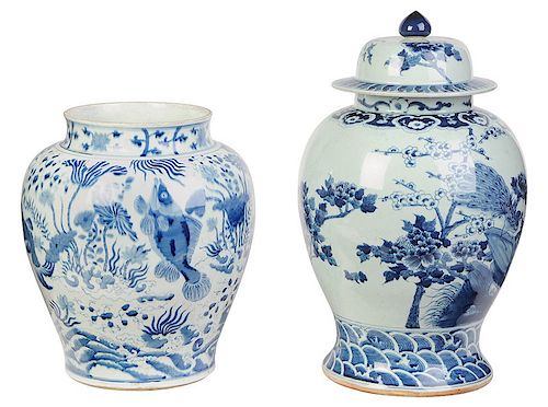 Two Similar Chinese Blue and White Ginger Jars