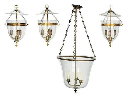 Four Georgian Style Hanging Glass Lanterns