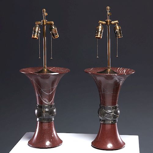 Pair Angelo Donghia custom marble table lamps