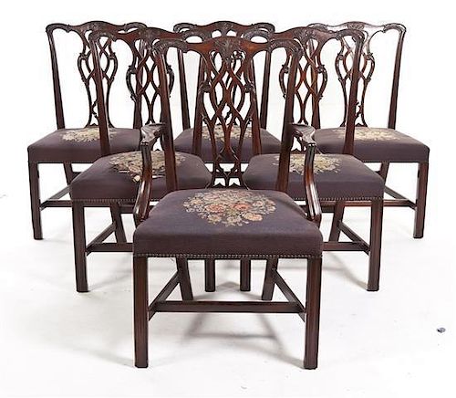 A Set of Six Chippendale Style Mahogany Dining Chairs, Height 30 1/4 inches.