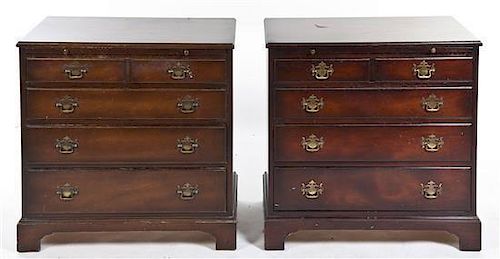 A Pair of Georgian Style Mahogany Bachelor Chests, Height 30 1/4 x width 30 x depth 16 1/2 inches.