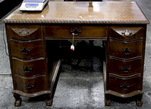 An American Mahogany Pedestal Desk, Height 30 x width 42 x depth 20 1/2 inches.