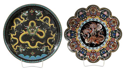 Two Asian Cloisonné Table Items With Dragons