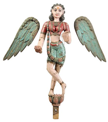 Carved and Polychromed Figure with Wings