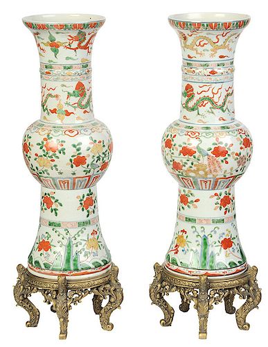 Pair of Ming Style Famille Verte Vases