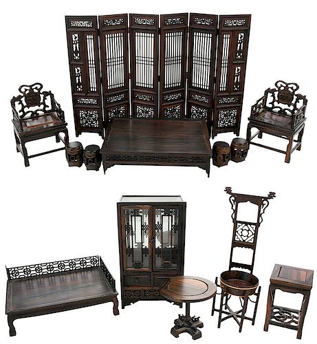 12 Pieces Chinese Miniature Wood Furniture