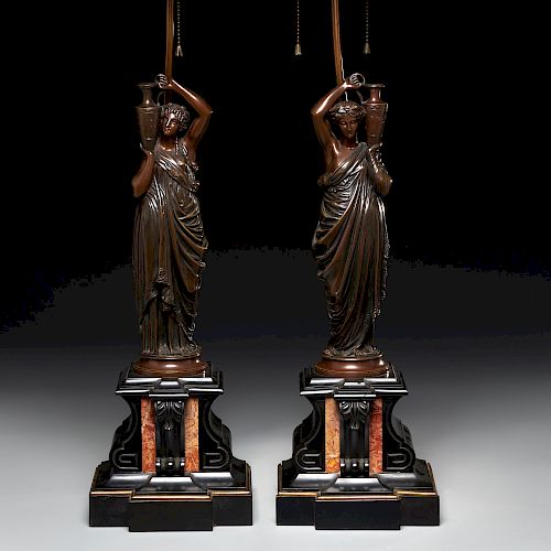 Pair Neoclassic bronze table lamps