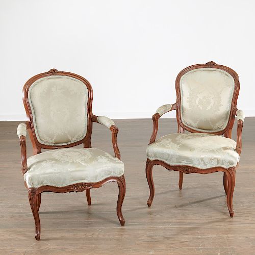 Pair Louis XV carved beechwood fauteuils