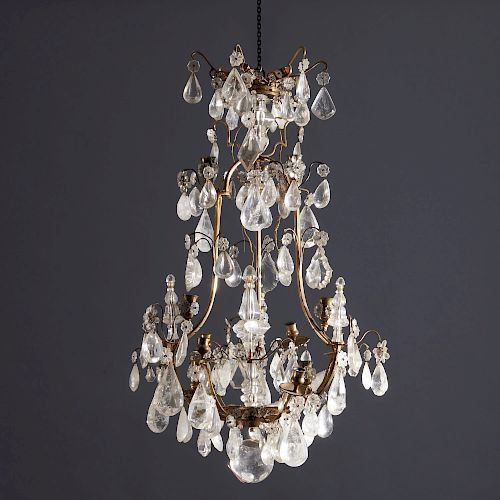 Louis XV style bronze and rock crystal chandelier