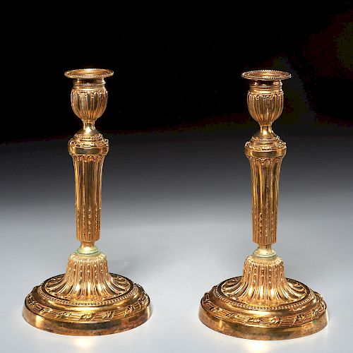 Pair Louis XVI style gilt bronze candlesticks