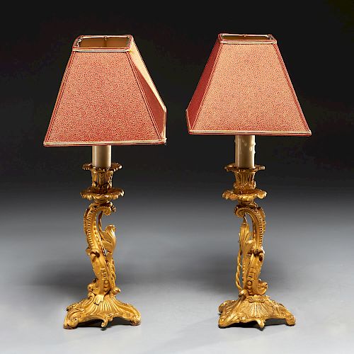 Pair French gilt bronze Grotto style lamps