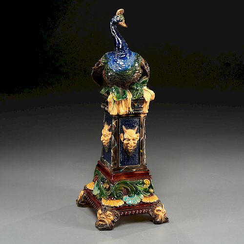 Wilhelm Schiller & Sons majolica peacock vase