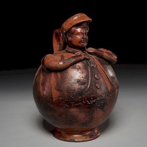 Whimsical folk redware figural jug