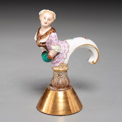 Meissen porcelain cane handle