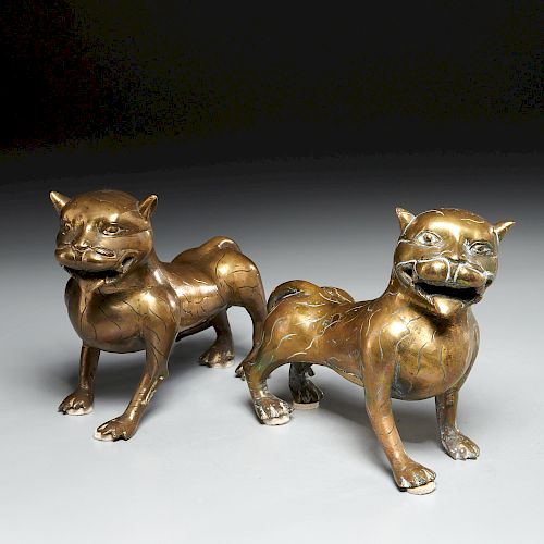Pair Mughal brass models of tigers