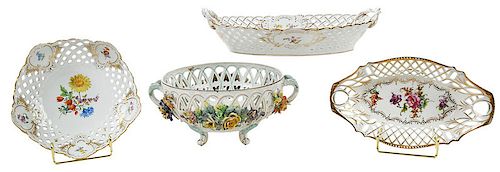 Four Floral Decorated Porcelain Baskets