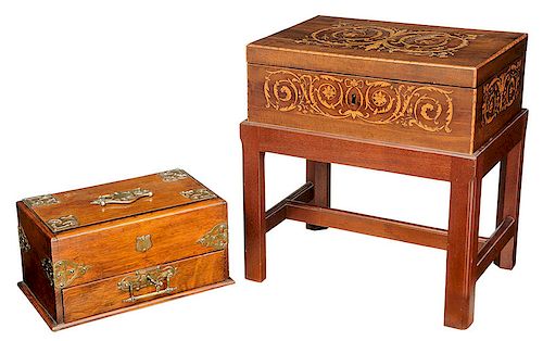 Traveling Humidor and Marquetry Lap Desk