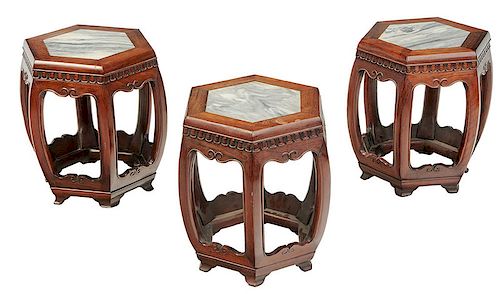 Three Matching Taborets With Marble Inserts