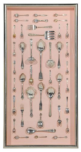 Framed Collection of Silver Spoons and Forks