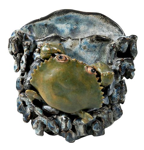 Glazed Ceramic Crab Wall Pocket