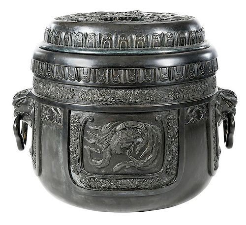 Large Bronze Censer With Reticulated Lid