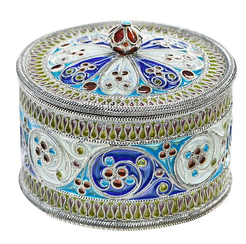 Fabergé or Fabergé Style Silver Plique-à-Jour Box