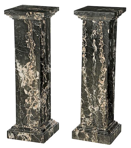 Pair White Veined and Green Marble Pedestals