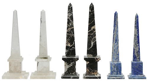 Six Grand Tour Rock Crystal and Stone Obelisks