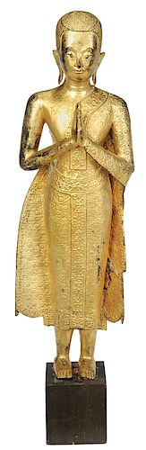 Burmese Standing Gilt Bronze Buddha