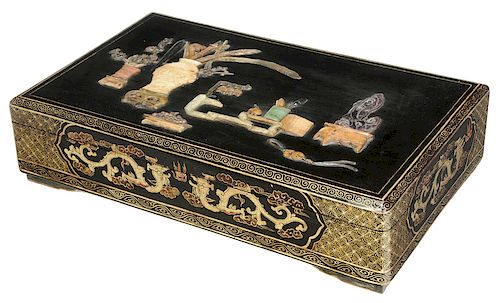 A Large Chinese Gem Inlaid Lacquer Box