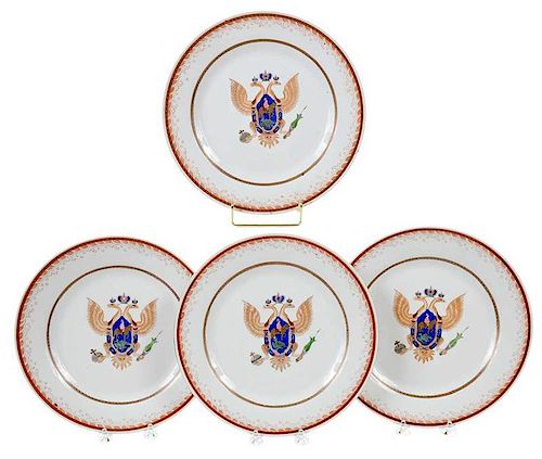 Four Armorial Porcelain Plates