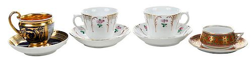 Four Russian Porcelain Cups and Saucers