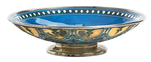 Russian Gilt Silver Champlevé Footed Bowl