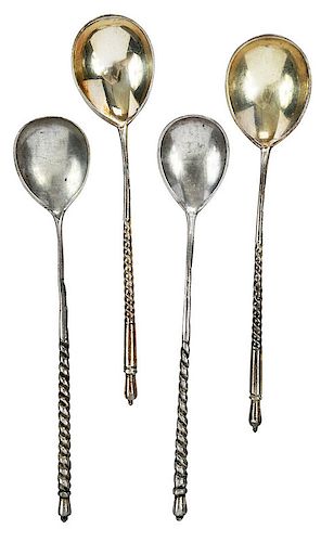 13 Russian Silver Twist Handle Spoons
