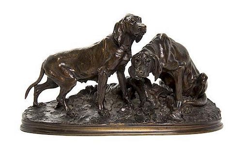 A French Bronze Animalier Group, after Pierre Jules Mene (1810-1879), Width 18 1/2 inches.