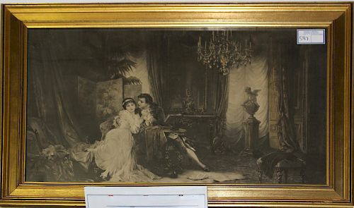 1920's romantic genre print in gilt frame