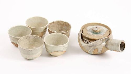 Edo Period, 6 Piece Japanese Oribe Tea Set