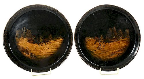 Two Russian Lacquer Serving Trays