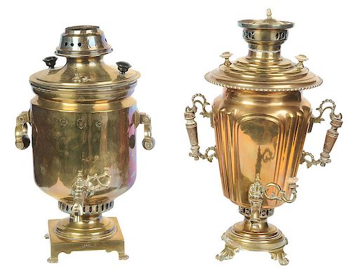 Two Russian Brass Samovars