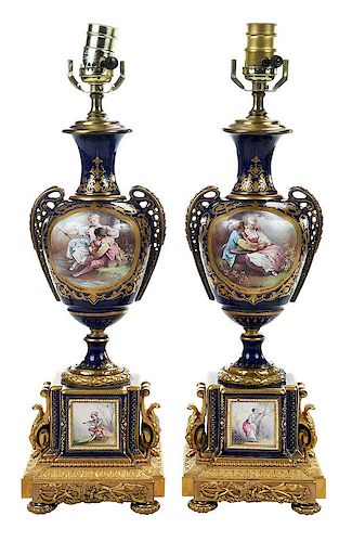 Pair Sèvres Style Porcelain Lamps