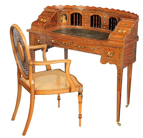 An Edwardian Adam Style Carlton House Desk, Chair