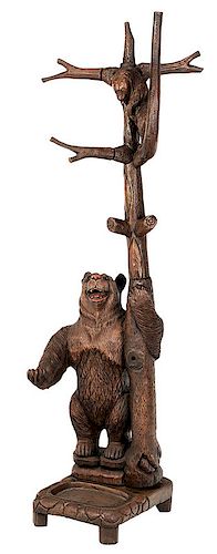 Black Forest Style Carved Bear Form Hall Tree