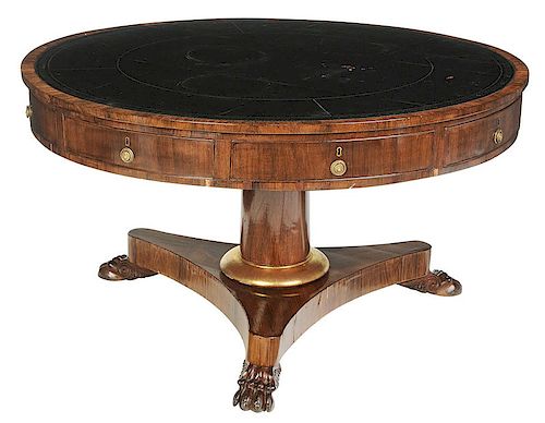 Regency Style Leather Top Pedestal Table