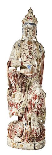 Chinese Wooden Figure of Guanyin